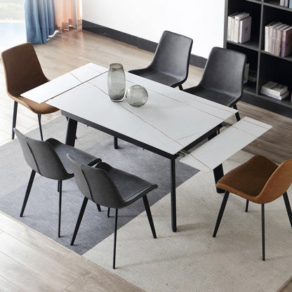 Rectangle Industrial Dining Table Extendable Sintered Stone Table with 4 Black Legs White Without Chairs Clearhalo ' dining_table' 'Dining Tables & Seating' 'Dining Tables' 'furn' 'furn_dining_table' 'Furniture' 'furniture_dining_table' 'Kitchen & Dining Furniture' 'kitchen&dining_furn' 'kitchen' 'kitchen_dining_table' 4246885