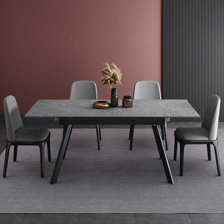 Rectangle Industrial Dining Table Extendable Sintered Stone Table with 4 Black Legs Clearhalo ' dining_table' 'Dining Tables & Seating' 'Dining Tables' 'furn' 'furn_dining_table' 'Furniture' 'furniture_dining_table' 'Kitchen & Dining Furniture' 'kitchen&dining_furn' 'kitchen' 'kitchen_dining_table' 4246886