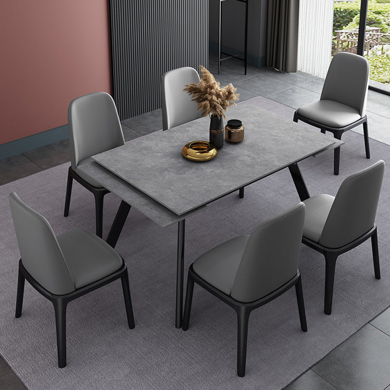 Rectangle Industrial Dining Table Extendable Sintered Stone Table with 4 Black Legs Clearhalo ' dining_table' 'Dining Tables & Seating' 'Dining Tables' 'furn' 'furn_dining_table' 'Furniture' 'furniture_dining_table' 'Kitchen & Dining Furniture' 'kitchen&dining_furn' 'kitchen' 'kitchen_dining_table' 4246887