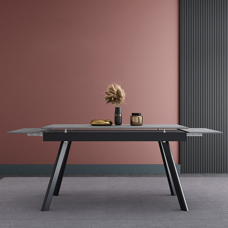Rectangle Industrial Dining Table Extendable Sintered Stone Table with 4 Black Legs Clearhalo ' dining_table' 'Dining Tables & Seating' 'Dining Tables' 'furn' 'furn_dining_table' 'Furniture' 'furniture_dining_table' 'Kitchen & Dining Furniture' 'kitchen&dining_furn' 'kitchen' 'kitchen_dining_table' 4246888