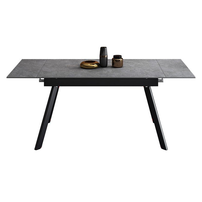 Rectangle Industrial Dining Table Extendable Sintered Stone Table with 4 Black Legs Gray Without Chairs Clearhalo ' dining_table' 'Dining Tables & Seating' 'Dining Tables' 'furn' 'furn_dining_table' 'Furniture' 'furniture_dining_table' 'Kitchen & Dining Furniture' 'kitchen&dining_furn' 'kitchen' 'kitchen_dining_table' 4246889
