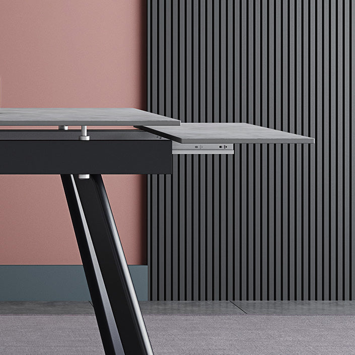 Rectangle Industrial Dining Table Extendable Sintered Stone Table with 4 Black Legs Clearhalo ' dining_table' 'Dining Tables & Seating' 'Dining Tables' 'furn' 'furn_dining_table' 'Furniture' 'furniture_dining_table' 'Kitchen & Dining Furniture' 'kitchen&dining_furn' 'kitchen' 'kitchen_dining_table' 4246890