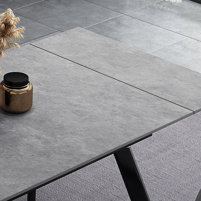 Rectangle Industrial Dining Table Extendable Sintered Stone Table with 4 Black Legs Clearhalo ' dining_table' 'Dining Tables & Seating' 'Dining Tables' 'furn' 'furn_dining_table' 'Furniture' 'furniture_dining_table' 'Kitchen & Dining Furniture' 'kitchen&dining_furn' 'kitchen' 'kitchen_dining_table' 4246891