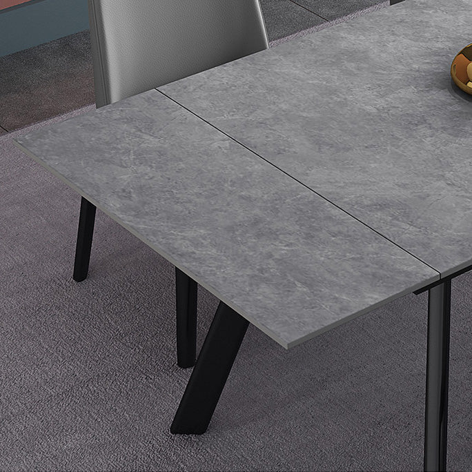 Rectangle Industrial Dining Table Extendable Sintered Stone Table with 4 Black Legs Clearhalo ' dining_table' 'Dining Tables & Seating' 'Dining Tables' 'furn' 'furn_dining_table' 'Furniture' 'furniture_dining_table' 'Kitchen & Dining Furniture' 'kitchen&dining_furn' 'kitchen' 'kitchen_dining_table' 4246892