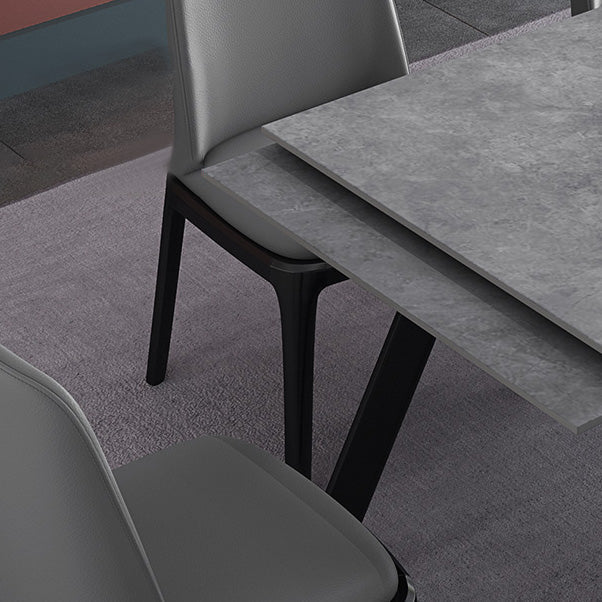 Rectangle Industrial Dining Table Extendable Sintered Stone Table with 4 Black Legs Clearhalo ' dining_table' 'Dining Tables & Seating' 'Dining Tables' 'furn' 'furn_dining_table' 'Furniture' 'furniture_dining_table' 'Kitchen & Dining Furniture' 'kitchen&dining_furn' 'kitchen' 'kitchen_dining_table' 4246893