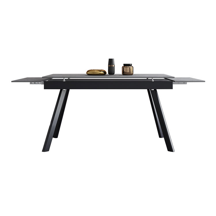Rectangle Industrial Dining Table Extendable Sintered Stone Table with 4 Black Legs Clearhalo ' dining_table' 'Dining Tables & Seating' 'Dining Tables' 'furn' 'furn_dining_table' 'Furniture' 'furniture_dining_table' 'Kitchen & Dining Furniture' 'kitchen&dining_furn' 'kitchen' 'kitchen_dining_table' 4246894