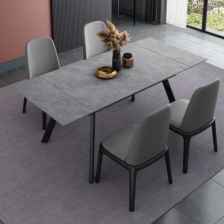 Rectangle Industrial Dining Table Extendable Sintered Stone Table with 4 Black Legs Clearhalo ' dining_table' 'Dining Tables & Seating' 'Dining Tables' 'furn' 'furn_dining_table' 'Furniture' 'furniture_dining_table' 'Kitchen & Dining Furniture' 'kitchen&dining_furn' 'kitchen' 'kitchen_dining_table' 4246895