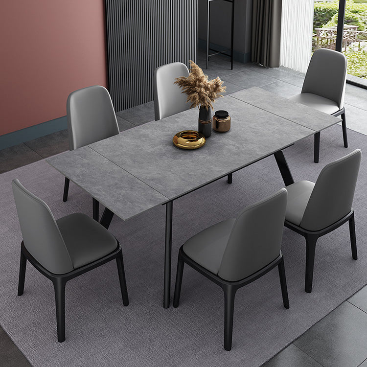Rectangle Industrial Dining Table Extendable Sintered Stone Table with 4 Black Legs Clearhalo ' dining_table' 'Dining Tables & Seating' 'Dining Tables' 'furn' 'furn_dining_table' 'Furniture' 'furniture_dining_table' 'Kitchen & Dining Furniture' 'kitchen&dining_furn' 'kitchen' 'kitchen_dining_table' 4246898