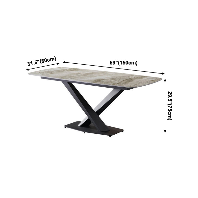Rectangle Traditional Luxury Dining Table Grey Sintered Stone Table with Black Metal Pedestal Base Clearhalo ' dining_table' 'Dining Tables & Seating' 'Dining Tables' 'furn' 'furn_dining_table' 'Furniture' 'furniture_dining_table' 'Kitchen & Dining Furniture' 'kitchen&dining_furn' 'kitchen' 'kitchen_dining_table' 4246932