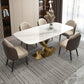 Rectangle Traditional Luxury Dining Table White Sintered Stone Table with Gold Metal Pedestal Base Clearhalo ' dining_table' 'Dining Tables & Seating' 'Dining Tables' 'furn' 'furn_dining_table' 'Furniture' 'furniture_dining_table' 'Kitchen & Dining Furniture' 'kitchen&dining_furn' 'kitchen' 'kitchen_dining_table' 4246936