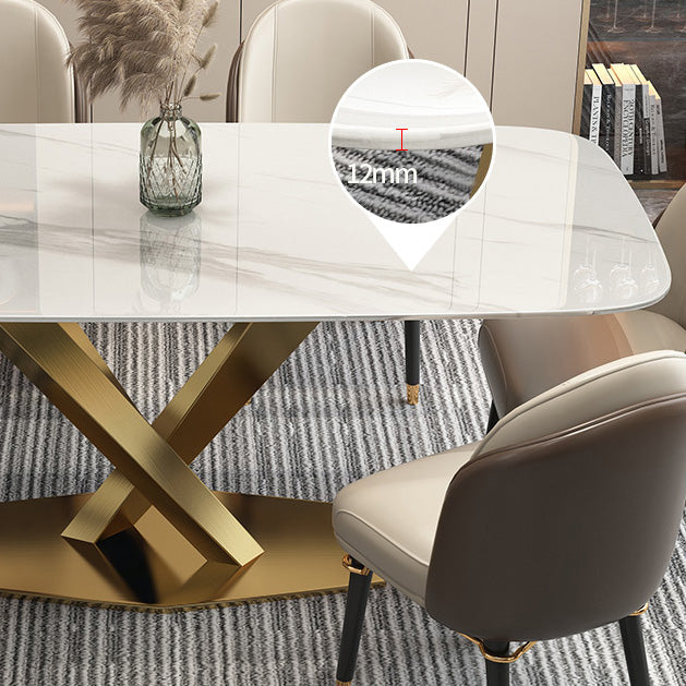 Rectangle Traditional Luxury Dining Table White Sintered Stone Table with Gold Metal Pedestal Base Clearhalo ' dining_table' 'Dining Tables & Seating' 'Dining Tables' 'furn' 'furn_dining_table' 'Furniture' 'furniture_dining_table' 'Kitchen & Dining Furniture' 'kitchen&dining_furn' 'kitchen' 'kitchen_dining_table' 4246941