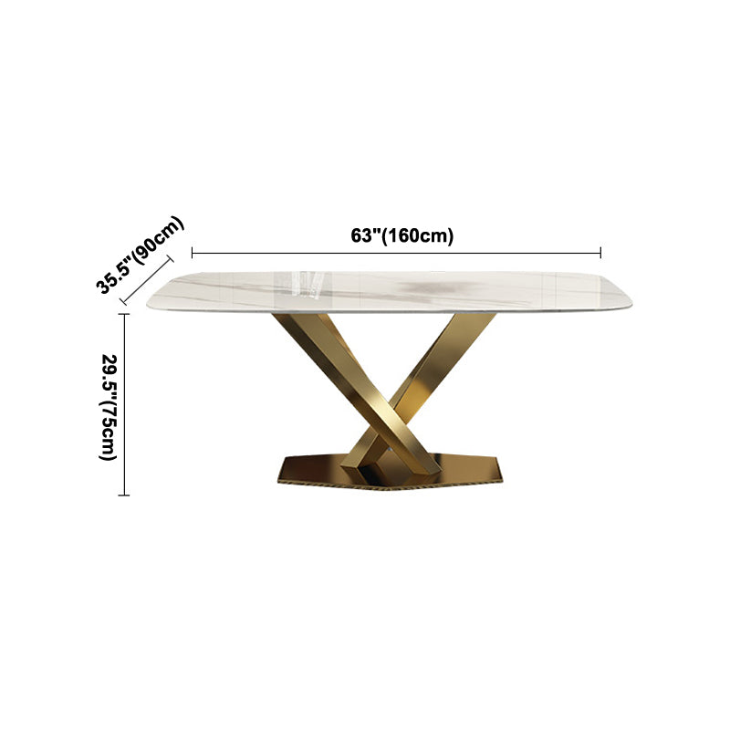 Rectangle Traditional Luxury Dining Table White Sintered Stone Table with Gold Metal Pedestal Base Clearhalo ' dining_table' 'Dining Tables & Seating' 'Dining Tables' 'furn' 'furn_dining_table' 'Furniture' 'furniture_dining_table' 'Kitchen & Dining Furniture' 'kitchen&dining_furn' 'kitchen' 'kitchen_dining_table' 4246946