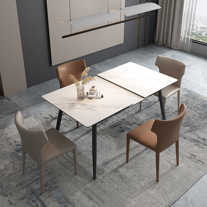 Rectangle Extendable Industrial Dining Table White Sintered Stone Table with 4 Black Legs Clearhalo ' dining_table' 'Dining Tables & Seating' 'Dining Tables' 'furn' 'furn_dining_table' 'Furniture' 'furniture_dining_table' 'Kitchen & Dining Furniture' 'kitchen&dining_furn' 'kitchen' 'kitchen_dining_table' 4246948