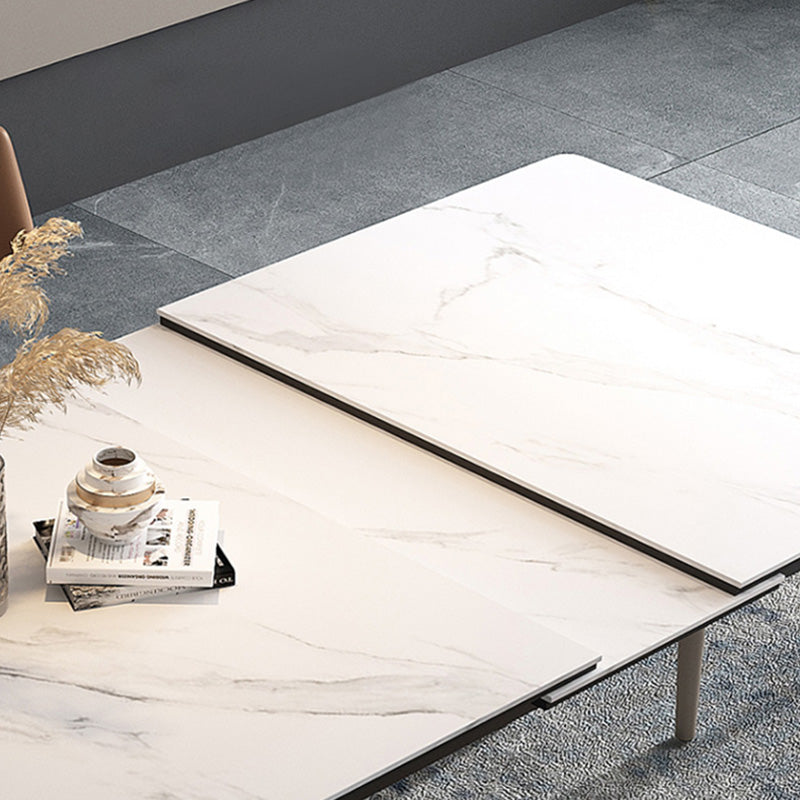Rectangle Extendable Industrial Dining Table White Sintered Stone Table with 4 Black Legs Clearhalo ' dining_table' 'Dining Tables & Seating' 'Dining Tables' 'furn' 'furn_dining_table' 'Furniture' 'furniture_dining_table' 'Kitchen & Dining Furniture' 'kitchen&dining_furn' 'kitchen' 'kitchen_dining_table' 4246951