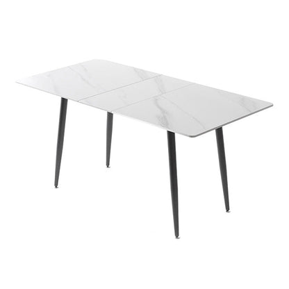 Rectangle Extendable Industrial Dining Table White Sintered Stone Table with 4 Black Legs Without Chairs Clearhalo ' dining_table' 'Dining Tables & Seating' 'Dining Tables' 'furn' 'furn_dining_table' 'Furniture' 'furniture_dining_table' 'Kitchen & Dining Furniture' 'kitchen&dining_furn' 'kitchen' 'kitchen_dining_table' 4246952