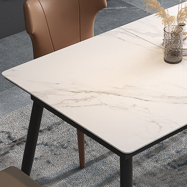 Rectangle Extendable Industrial Dining Table White Sintered Stone Table with 4 Black Legs Clearhalo ' dining_table' 'Dining Tables & Seating' 'Dining Tables' 'furn' 'furn_dining_table' 'Furniture' 'furniture_dining_table' 'Kitchen & Dining Furniture' 'kitchen&dining_furn' 'kitchen' 'kitchen_dining_table' 4246953