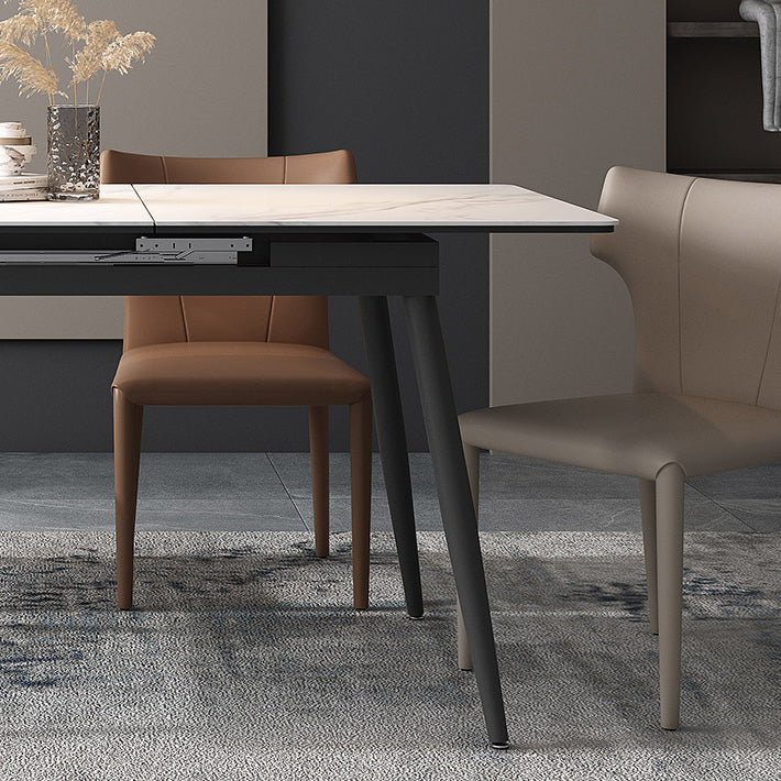Rectangle Extendable Industrial Dining Table White Sintered Stone Table with 4 Black Legs Clearhalo ' dining_table' 'Dining Tables & Seating' 'Dining Tables' 'furn' 'furn_dining_table' 'Furniture' 'furniture_dining_table' 'Kitchen & Dining Furniture' 'kitchen&dining_furn' 'kitchen' 'kitchen_dining_table' 4246954