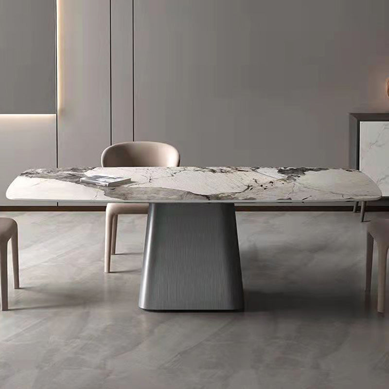 Traditional Rectangle Luxury Dining Table White Sintered Stone Table with Metal Pedestal Base Clearhalo ' dining_table' 'Dining Tables & Seating' 'Dining Tables' 'furn' 'furn_dining_table' 'Furniture' 'furniture_dining_table' 'Kitchen & Dining Furniture' 'kitchen&dining_furn' 'kitchen' 'kitchen_dining_table' 4246990