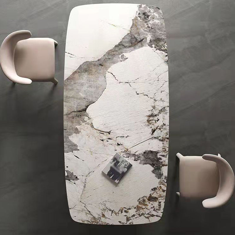 Traditional Rectangle Luxury Dining Table White Sintered Stone Table with Metal Pedestal Base Clearhalo ' dining_table' 'Dining Tables & Seating' 'Dining Tables' 'furn' 'furn_dining_table' 'Furniture' 'furniture_dining_table' 'Kitchen & Dining Furniture' 'kitchen&dining_furn' 'kitchen' 'kitchen_dining_table' 4246992