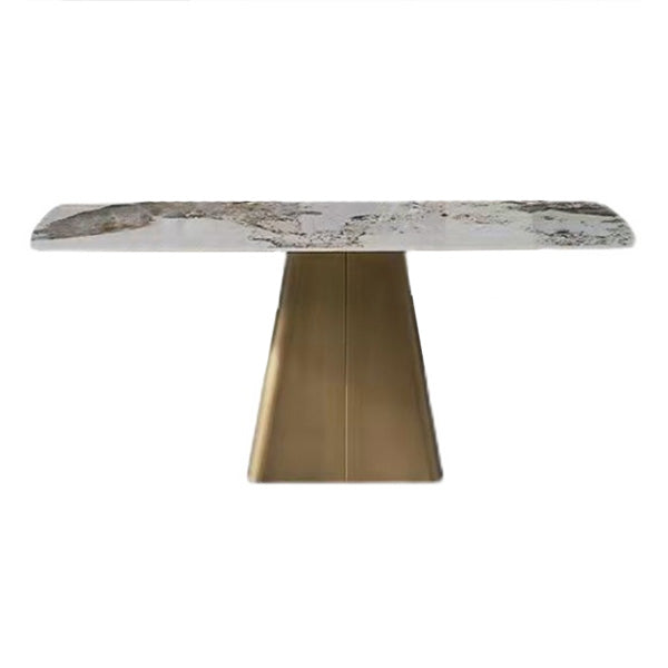 Traditional Rectangle Luxury Dining Table White Sintered Stone Table with Metal Pedestal Base Gold Without Chairs Clearhalo ' dining_table' 'Dining Tables & Seating' 'Dining Tables' 'furn' 'furn_dining_table' 'Furniture' 'furniture_dining_table' 'Kitchen & Dining Furniture' 'kitchen&dining_furn' 'kitchen' 'kitchen_dining_table' 4246994