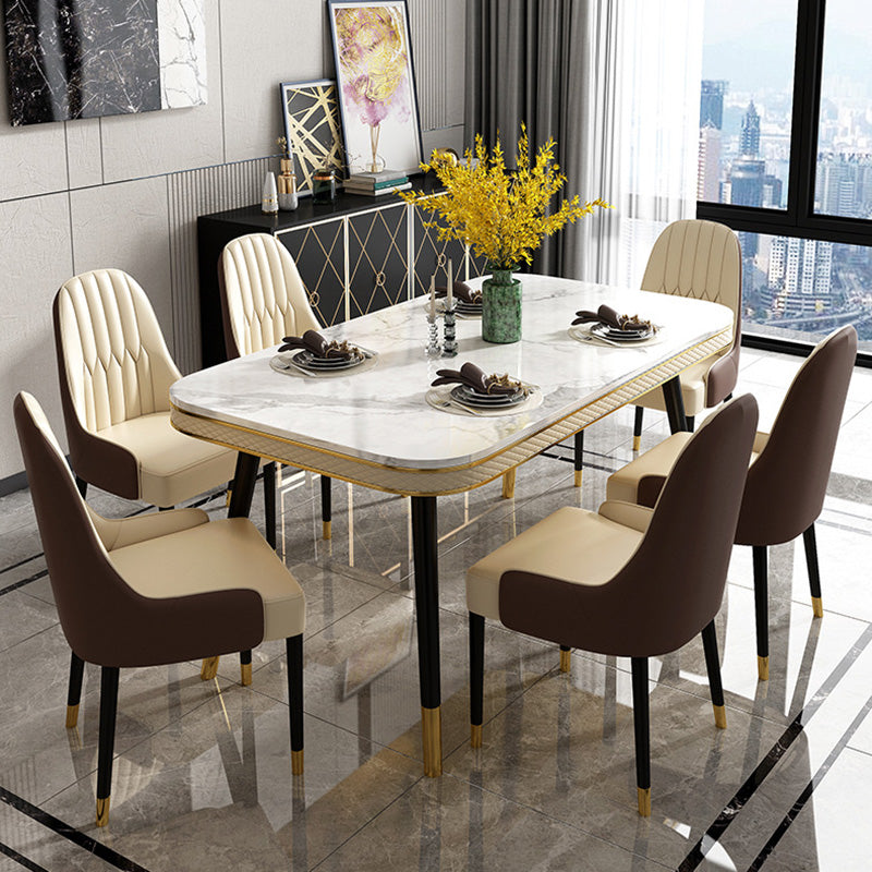 Rectangle Traditional Luxury Dining Table 4 Black Metal Legs Table for Dining Room Off-White Without Chairs Clearhalo ' dining_table' 'Dining Tables & Seating' 'Dining Tables' 'furn' 'furn_dining_table' 'Furniture' 'furniture_dining_table' 'Kitchen & Dining Furniture' 'kitchen&dining_furn' 'kitchen' 'kitchen_dining_table' 4247025