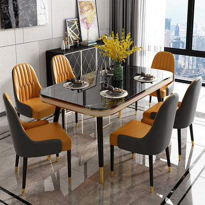 Rectangle Traditional Luxury Dining Table 4 Black Metal Legs Table for Dining Room Black Without Chairs Clearhalo ' dining_table' 'Dining Tables & Seating' 'Dining Tables' 'furn' 'furn_dining_table' 'Furniture' 'furniture_dining_table' 'Kitchen & Dining Furniture' 'kitchen&dining_furn' 'kitchen' 'kitchen_dining_table' 4247026