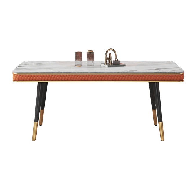 Rectangle Traditional Luxury Dining Table 4 Black Metal Legs Table for Dining Room Orange Without Chairs Clearhalo ' dining_table' 'Dining Tables & Seating' 'Dining Tables' 'furn' 'furn_dining_table' 'Furniture' 'furniture_dining_table' 'Kitchen & Dining Furniture' 'kitchen&dining_furn' 'kitchen' 'kitchen_dining_table' 4247027