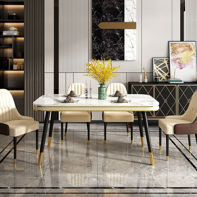 Rectangle Traditional Luxury Dining Table 4 Black Metal Legs Table for Dining Room Clearhalo ' dining_table' 'Dining Tables & Seating' 'Dining Tables' 'furn' 'furn_dining_table' 'Furniture' 'furniture_dining_table' 'Kitchen & Dining Furniture' 'kitchen&dining_furn' 'kitchen' 'kitchen_dining_table' 4247033