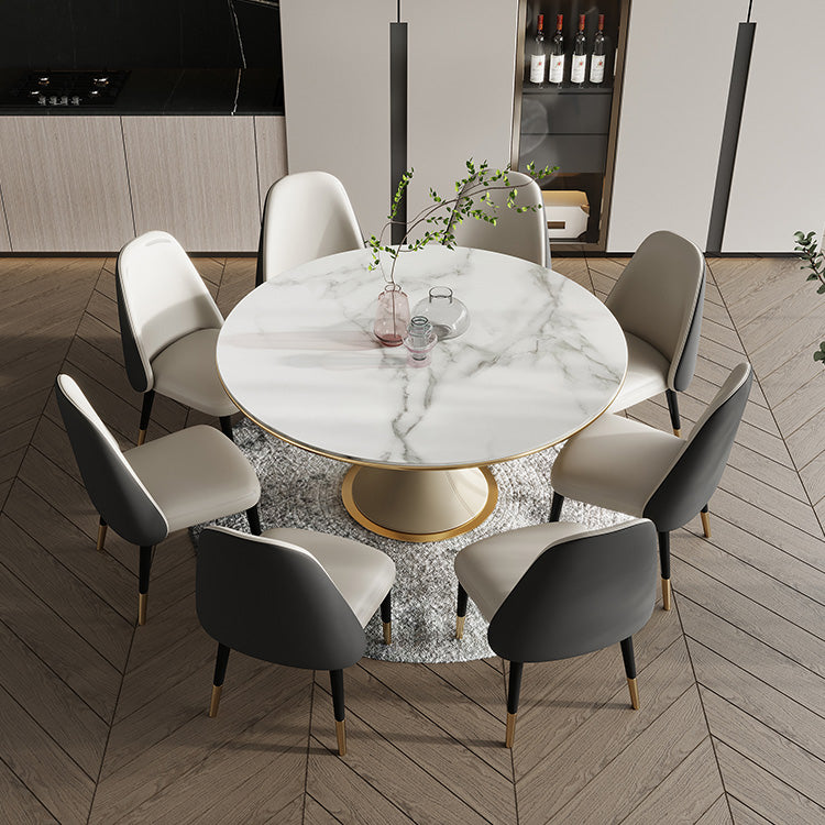 Traditional Round Luxury Dining Table White Sintered Stone Table with White Pedestal Base Clearhalo ' dining_table' 'Dining Tables & Seating' 'Dining Tables' 'furn' 'furn_dining_table' 'Furniture' 'furniture_dining_table' 'Kitchen & Dining Furniture' 'kitchen&dining_furn' 'kitchen' 'kitchen_dining_table' 4247053