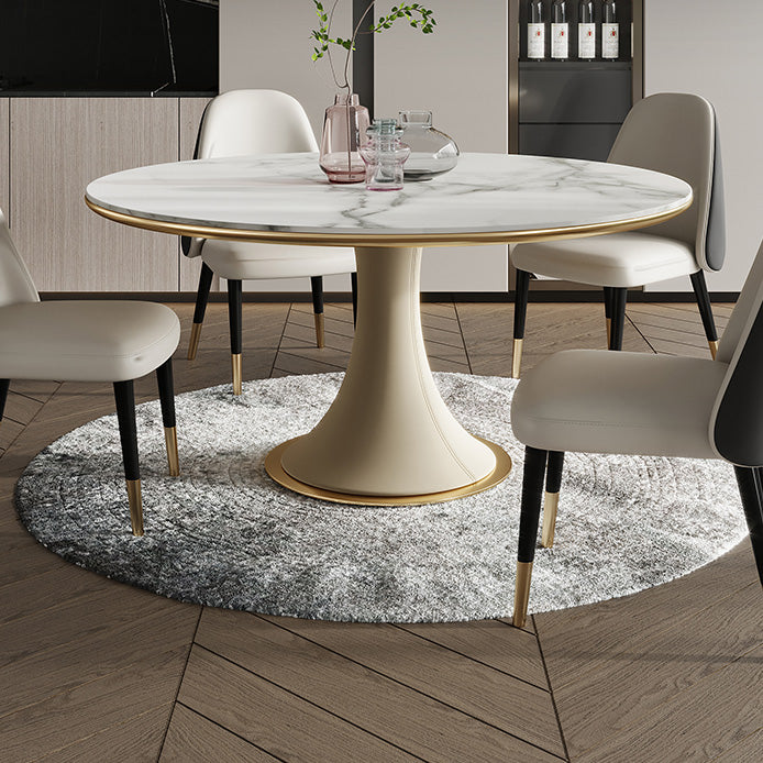Traditional Round Luxury Dining Table White Sintered Stone Table with White Pedestal Base Clearhalo ' dining_table' 'Dining Tables & Seating' 'Dining Tables' 'furn' 'furn_dining_table' 'Furniture' 'furniture_dining_table' 'Kitchen & Dining Furniture' 'kitchen&dining_furn' 'kitchen' 'kitchen_dining_table' 4247054