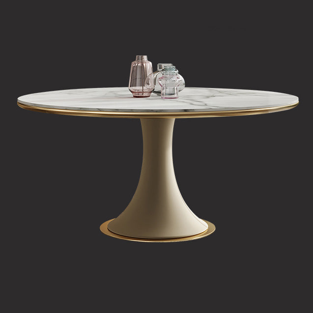 Traditional Round Luxury Dining Table White Sintered Stone Table with White Pedestal Base Clearhalo ' dining_table' 'Dining Tables & Seating' 'Dining Tables' 'furn' 'furn_dining_table' 'Furniture' 'furniture_dining_table' 'Kitchen & Dining Furniture' 'kitchen&dining_furn' 'kitchen' 'kitchen_dining_table' 4247061