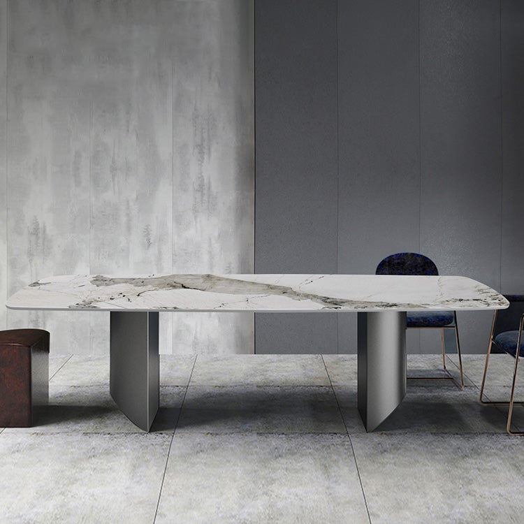 Industrial Standard Rectangle Shape Table Gray Sintered Stone Dining Table for Kitchen Clearhalo ' dining_table' 'Dining Tables & Seating' 'Dining Tables' 'furn' 'furn_dining_table' 'Furniture' 'furniture_dining_table' 'Kitchen & Dining Furniture' 'kitchen&dining_furn' 'kitchen' 'kitchen_dining_table' 4247064