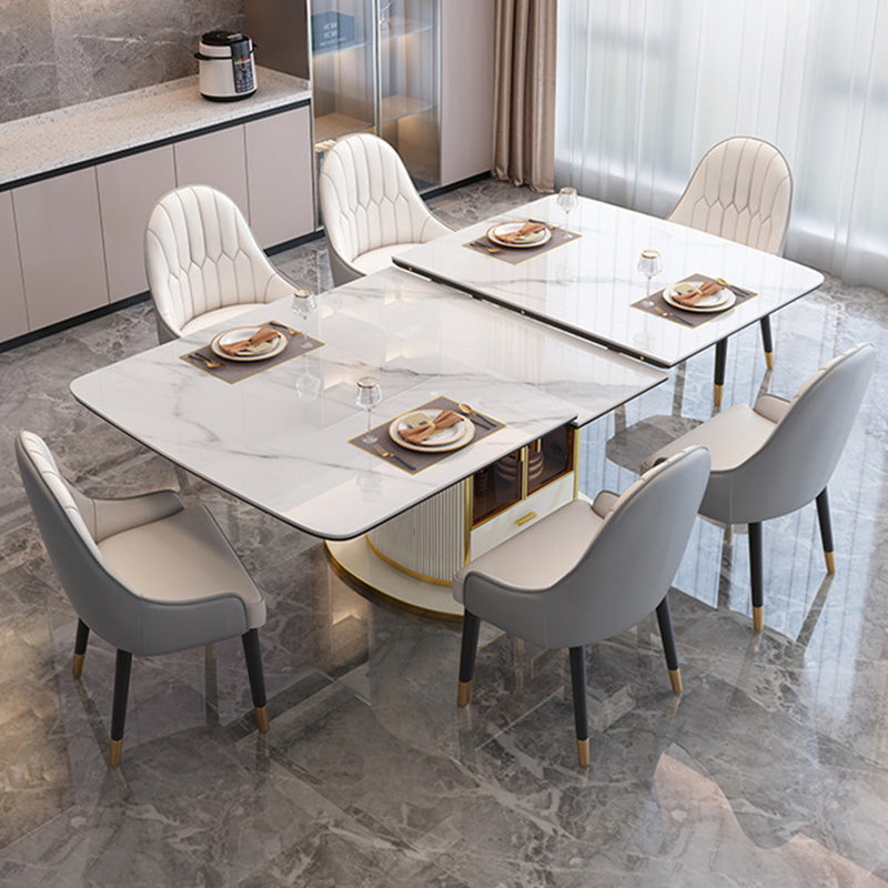 Extendable Sintered Stone Dining Table for Restaurant Luxury Storage Table with Pedestal Clearhalo ' dining_table' 'Dining Tables & Seating' 'Dining Tables' 'furn' 'furn_dining_table' 'Furniture' 'furniture_dining_table' 'Kitchen & Dining Furniture' 'kitchen&dining_furn' 'kitchen' 'kitchen_dining_table' 4247078