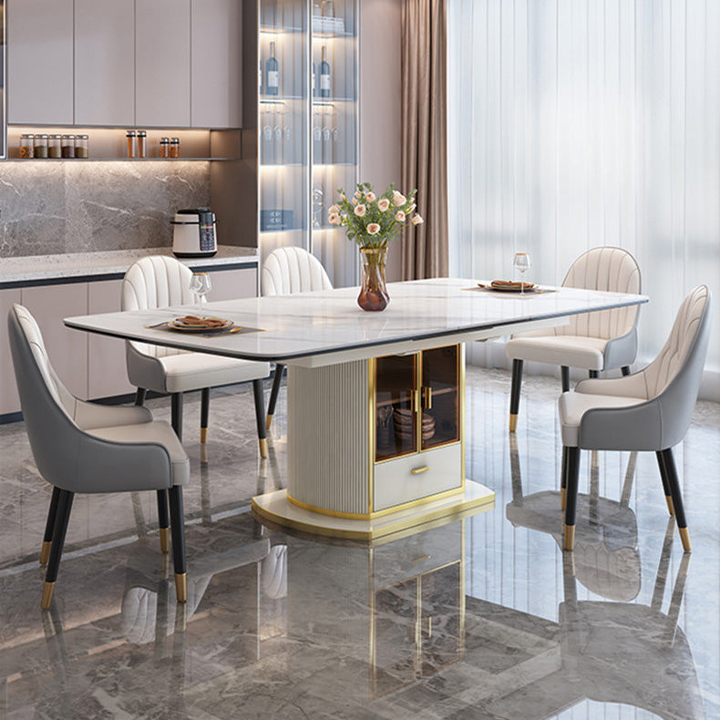 Extendable Sintered Stone Dining Table for Restaurant Luxury Storage Table with Pedestal Clearhalo ' dining_table' 'Dining Tables & Seating' 'Dining Tables' 'furn' 'furn_dining_table' 'Furniture' 'furniture_dining_table' 'Kitchen & Dining Furniture' 'kitchen&dining_furn' 'kitchen' 'kitchen_dining_table' 4247079