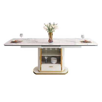 Extendable Sintered Stone Dining Table for Restaurant Luxury Storage Table with Pedestal Without Chairs Clearhalo ' dining_table' 'Dining Tables & Seating' 'Dining Tables' 'furn' 'furn_dining_table' 'Furniture' 'furniture_dining_table' 'Kitchen & Dining Furniture' 'kitchen&dining_furn' 'kitchen' 'kitchen_dining_table' 4247080