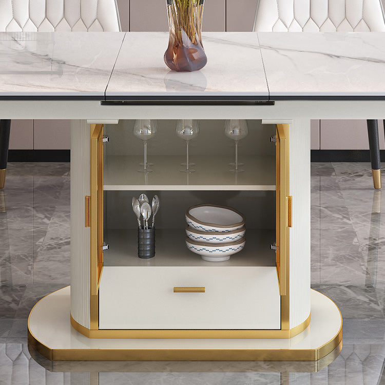 Extendable Sintered Stone Dining Table for Restaurant Luxury Storage Table with Pedestal Clearhalo ' dining_table' 'Dining Tables & Seating' 'Dining Tables' 'furn' 'furn_dining_table' 'Furniture' 'furniture_dining_table' 'Kitchen & Dining Furniture' 'kitchen&dining_furn' 'kitchen' 'kitchen_dining_table' 4247082