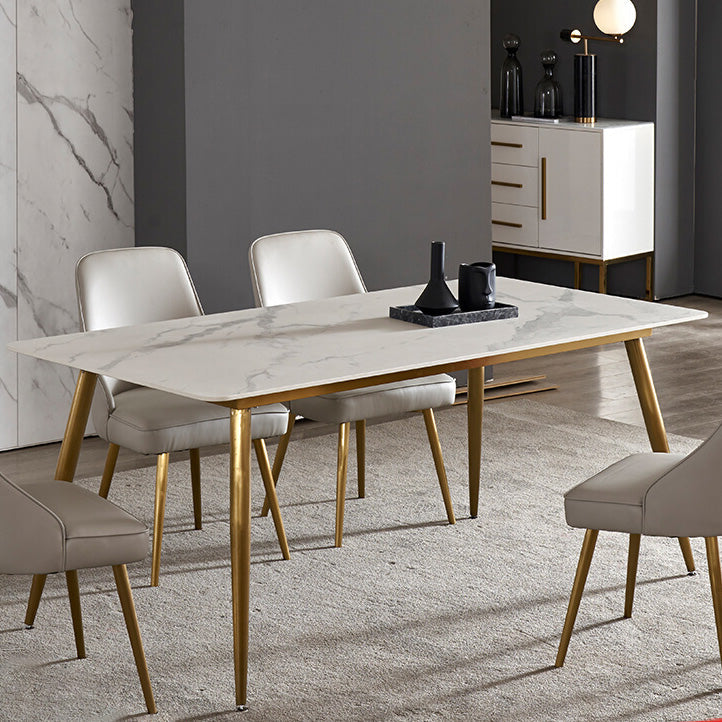 Traditional Luxury Rectangle Dining Table White Sintered Stone Table with 4 Gold Legs Clearhalo ' dining_table' 'Dining Tables & Seating' 'Dining Tables' 'furn' 'furn_dining_table' 'Furniture' 'furniture_dining_table' 'Kitchen & Dining Furniture' 'kitchen&dining_furn' 'kitchen' 'kitchen_dining_table' 4247105