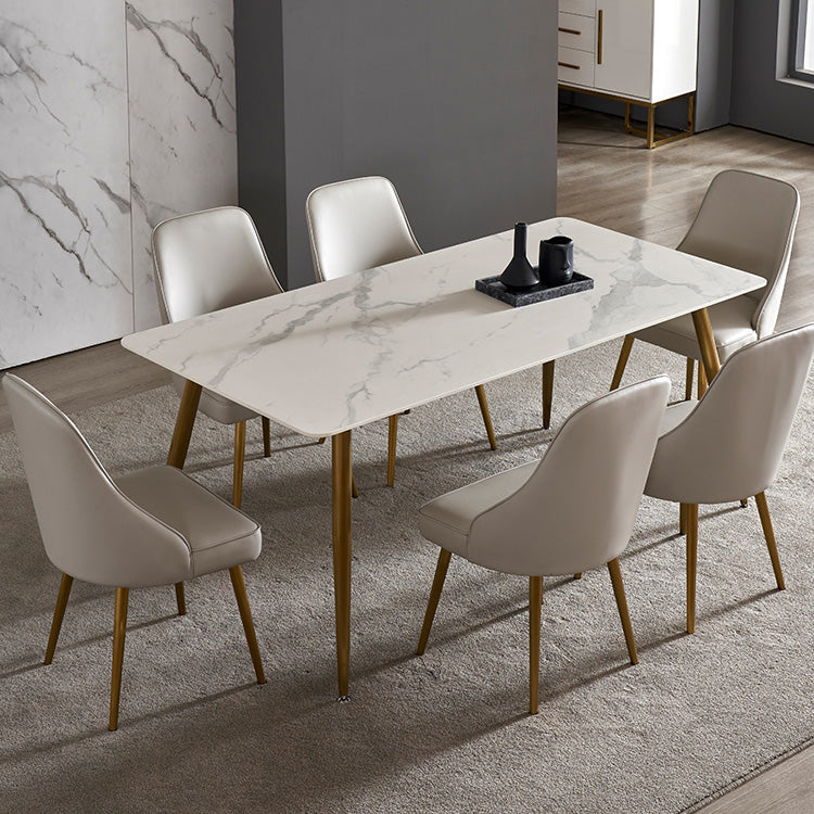 Traditional Luxury Rectangle Dining Table White Sintered Stone Table with 4 Gold Legs Clearhalo ' dining_table' 'Dining Tables & Seating' 'Dining Tables' 'furn' 'furn_dining_table' 'Furniture' 'furniture_dining_table' 'Kitchen & Dining Furniture' 'kitchen&dining_furn' 'kitchen' 'kitchen_dining_table' 4247106