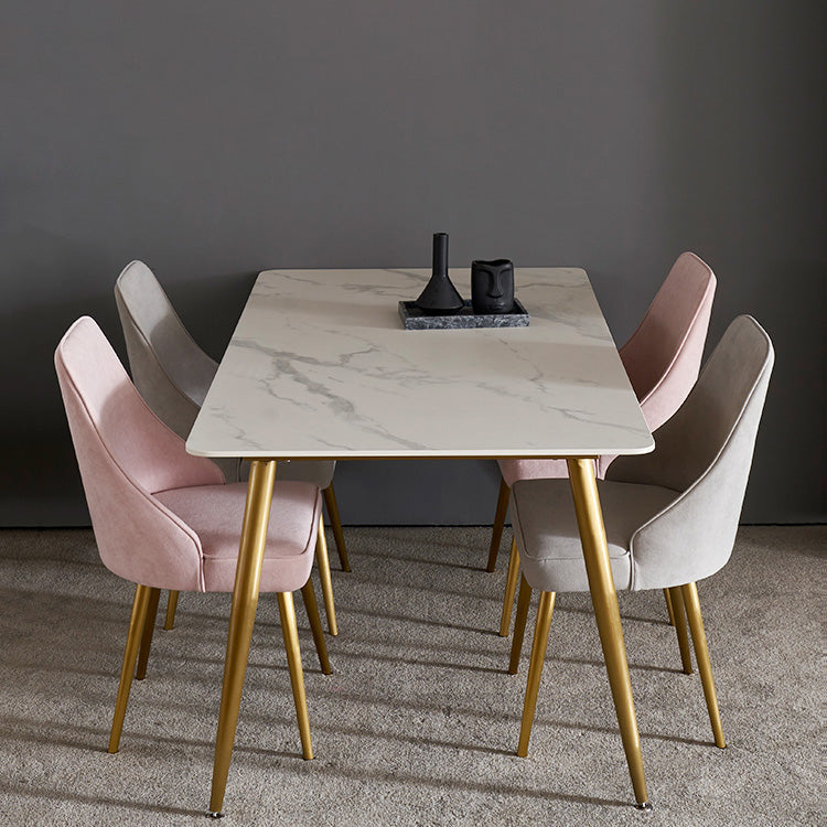 Traditional Luxury Rectangle Dining Table White Sintered Stone Table with 4 Gold Legs Clearhalo ' dining_table' 'Dining Tables & Seating' 'Dining Tables' 'furn' 'furn_dining_table' 'Furniture' 'furniture_dining_table' 'Kitchen & Dining Furniture' 'kitchen&dining_furn' 'kitchen' 'kitchen_dining_table' 4247107