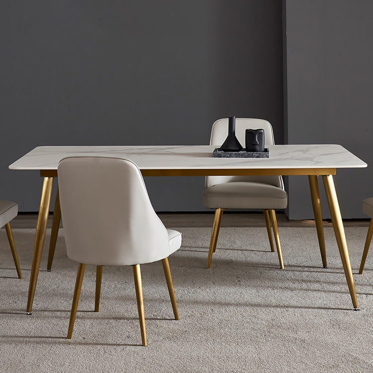 Traditional Luxury Rectangle Dining Table White Sintered Stone Table with 4 Gold Legs Clearhalo ' dining_table' 'Dining Tables & Seating' 'Dining Tables' 'furn' 'furn_dining_table' 'Furniture' 'furniture_dining_table' 'Kitchen & Dining Furniture' 'kitchen&dining_furn' 'kitchen' 'kitchen_dining_table' 4247108