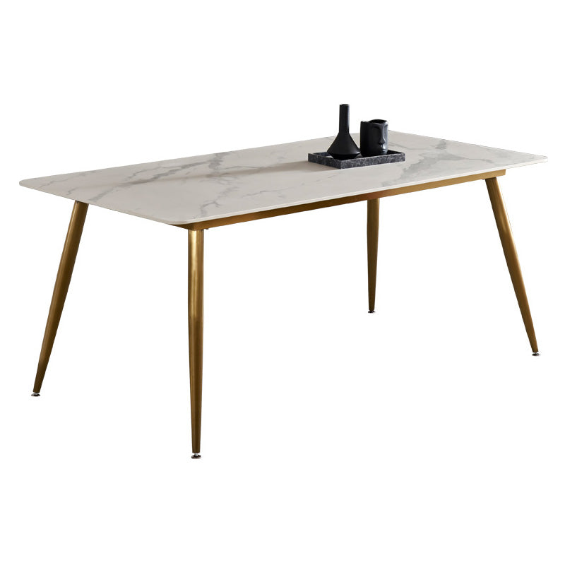 Traditional Luxury Rectangle Dining Table White Sintered Stone Table with 4 Gold Legs Without Chairs Clearhalo ' dining_table' 'Dining Tables & Seating' 'Dining Tables' 'furn' 'furn_dining_table' 'Furniture' 'furniture_dining_table' 'Kitchen & Dining Furniture' 'kitchen&dining_furn' 'kitchen' 'kitchen_dining_table' 4247109