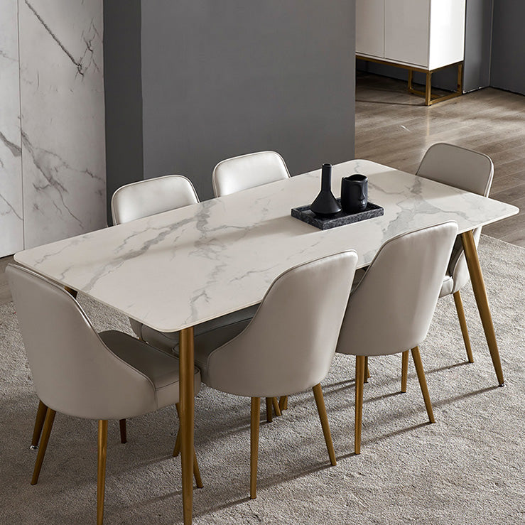 Traditional Luxury Rectangle Dining Table White Sintered Stone Table with 4 Gold Legs Clearhalo ' dining_table' 'Dining Tables & Seating' 'Dining Tables' 'furn' 'furn_dining_table' 'Furniture' 'furniture_dining_table' 'Kitchen & Dining Furniture' 'kitchen&dining_furn' 'kitchen' 'kitchen_dining_table' 4247114