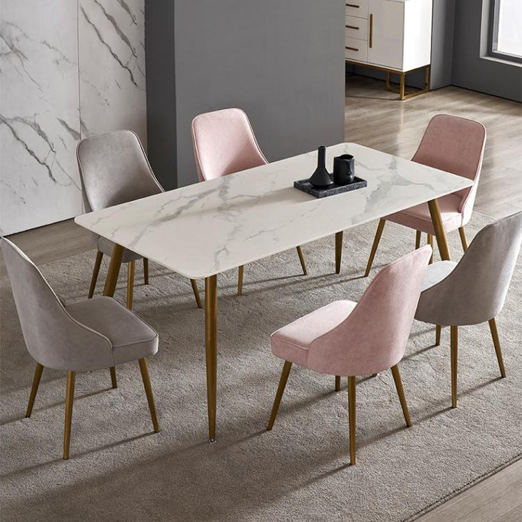 Traditional Luxury Rectangle Dining Table White Sintered Stone Table with 4 Gold Legs Clearhalo ' dining_table' 'Dining Tables & Seating' 'Dining Tables' 'furn' 'furn_dining_table' 'Furniture' 'furniture_dining_table' 'Kitchen & Dining Furniture' 'kitchen&dining_furn' 'kitchen' 'kitchen_dining_table' 4247115
