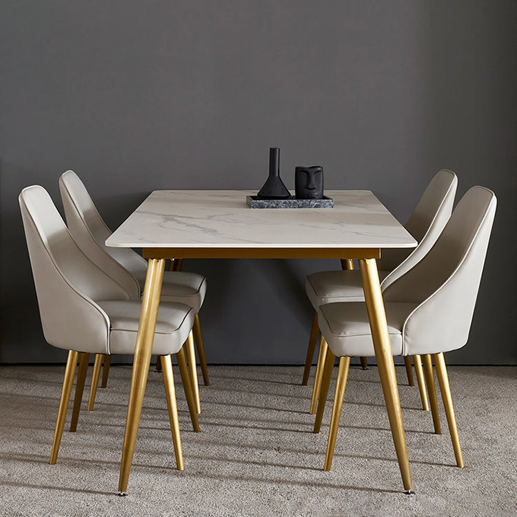 Traditional Luxury Rectangle Dining Table White Sintered Stone Table with 4 Gold Legs Clearhalo ' dining_table' 'Dining Tables & Seating' 'Dining Tables' 'furn' 'furn_dining_table' 'Furniture' 'furniture_dining_table' 'Kitchen & Dining Furniture' 'kitchen&dining_furn' 'kitchen' 'kitchen_dining_table' 4247116