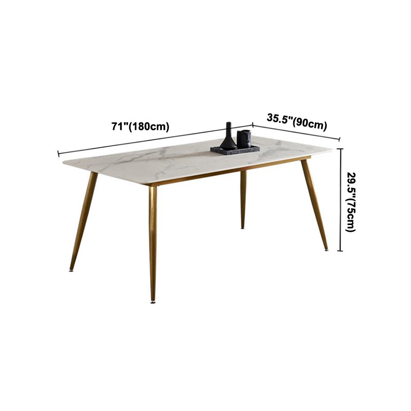 Traditional Luxury Rectangle Dining Table White Sintered Stone Table with 4 Gold Legs Clearhalo ' dining_table' 'Dining Tables & Seating' 'Dining Tables' 'furn' 'furn_dining_table' 'Furniture' 'furniture_dining_table' 'Kitchen & Dining Furniture' 'kitchen&dining_furn' 'kitchen' 'kitchen_dining_table' 4247119