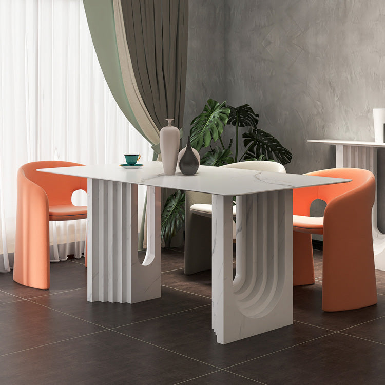 47.24''L Contemporary Sintered Stone Table White Dining Table with Double Pedestal Bases Clearhalo ' dining_table' 'Dining Tables & Seating' 'Dining Tables' 'furn' 'furn_dining_table' 'Furniture' 'furniture_dining_table' 'Kitchen & Dining Furniture' 'kitchen&dining_furn' 'kitchen' 'kitchen_dining_table' 4247120