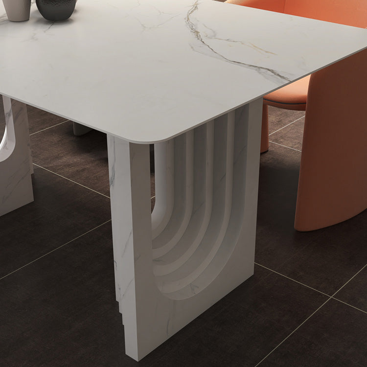 47.24''L Contemporary Sintered Stone Table White Dining Table with Double Pedestal Bases Clearhalo ' dining_table' 'Dining Tables & Seating' 'Dining Tables' 'furn' 'furn_dining_table' 'Furniture' 'furniture_dining_table' 'Kitchen & Dining Furniture' 'kitchen&dining_furn' 'kitchen' 'kitchen_dining_table' 4247126