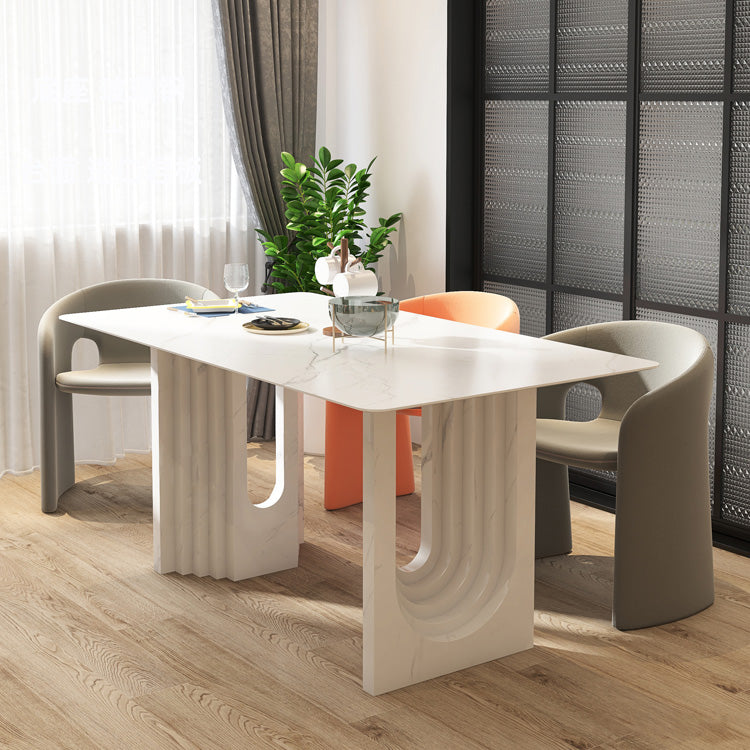 47.24''L Contemporary Sintered Stone Table White Dining Table with Double Pedestal Bases Clearhalo ' dining_table' 'Dining Tables & Seating' 'Dining Tables' 'furn' 'furn_dining_table' 'Furniture' 'furniture_dining_table' 'Kitchen & Dining Furniture' 'kitchen&dining_furn' 'kitchen' 'kitchen_dining_table' 4247128