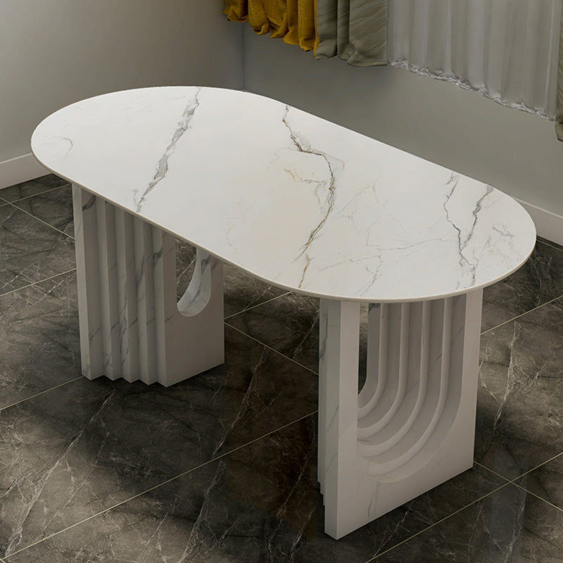 47.24''L Contemporary Sintered Stone Table White Dining Table with Double Pedestal Bases Clearhalo ' dining_table' 'Dining Tables & Seating' 'Dining Tables' 'furn' 'furn_dining_table' 'Furniture' 'furniture_dining_table' 'Kitchen & Dining Furniture' 'kitchen&dining_furn' 'kitchen' 'kitchen_dining_table' 4247129