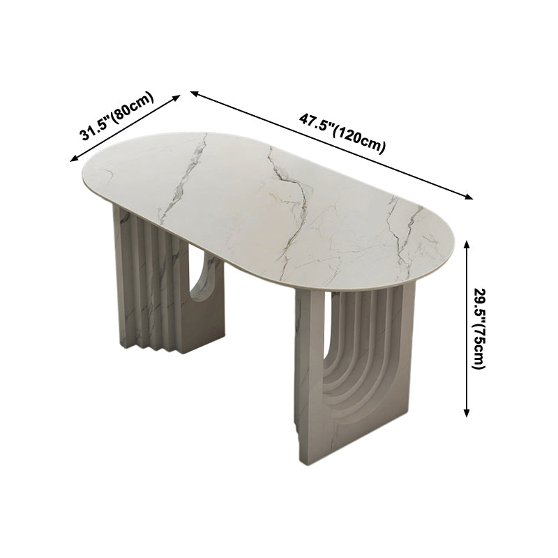 47.24''L Contemporary Sintered Stone Table White Dining Table with Double Pedestal Bases Clearhalo ' dining_table' 'Dining Tables & Seating' 'Dining Tables' 'furn' 'furn_dining_table' 'Furniture' 'furniture_dining_table' 'Kitchen & Dining Furniture' 'kitchen&dining_furn' 'kitchen' 'kitchen_dining_table' 4247131